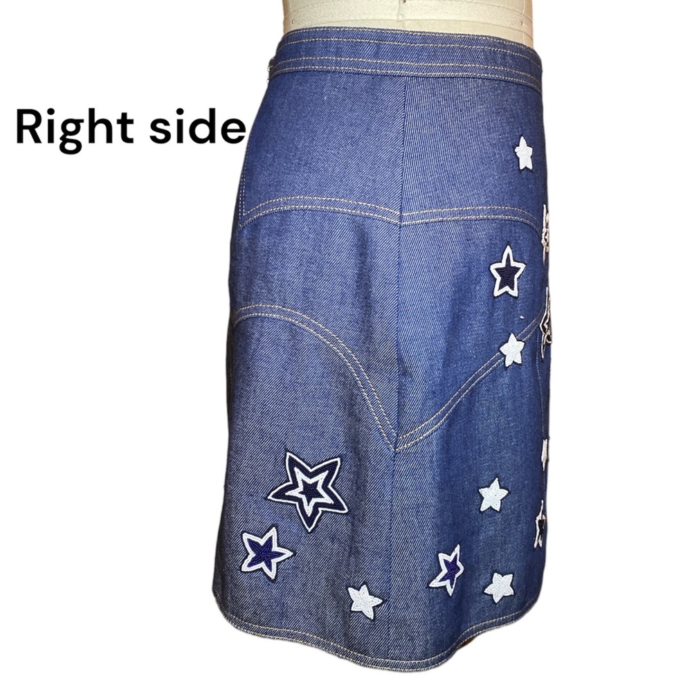 Luxury Designer Andrew GN | Resort Mini Skirt w/ Glass Bead Stars Denim 4th July - Picture 4 of 16